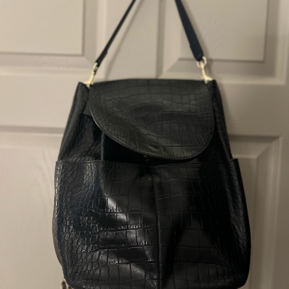 Cuyana Black Crocodile-Embossed Backpack
